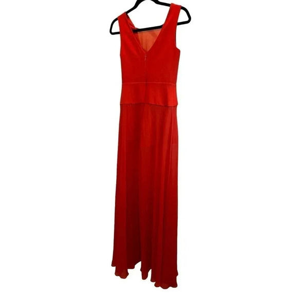 BCBGMaxAzria Solid Red Sleeveless Illusion V-Neck Maxi Cocktail Dress Size 0 - Picture 5 of 8